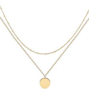 MEVECCO Layered Heart Necklace Pendant Handmade 18k Gold Plated Dainty Gold Chok